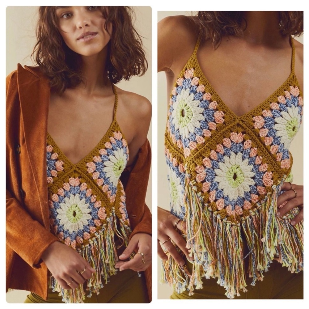 NEW Free People Summer Of Love Cotton Crochet Halter Top Size Extra Small/Small - Picture 2 of 10